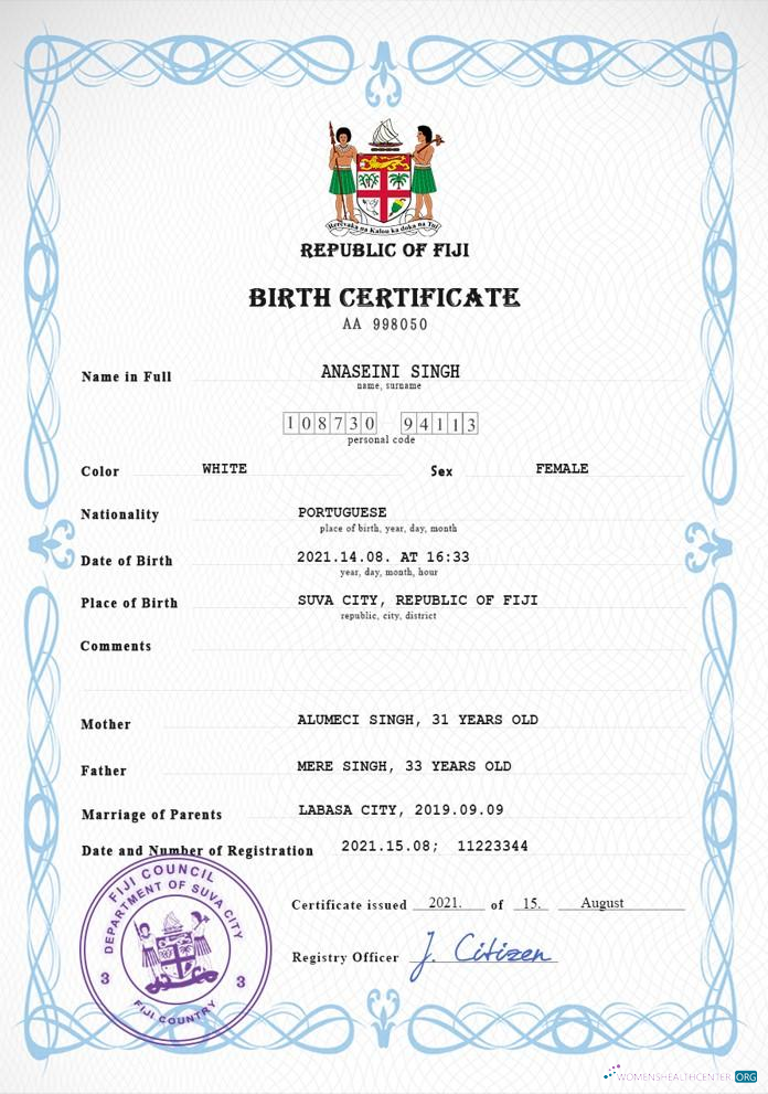 Download Fiji vital record birth certificate PSD template Photoshop template